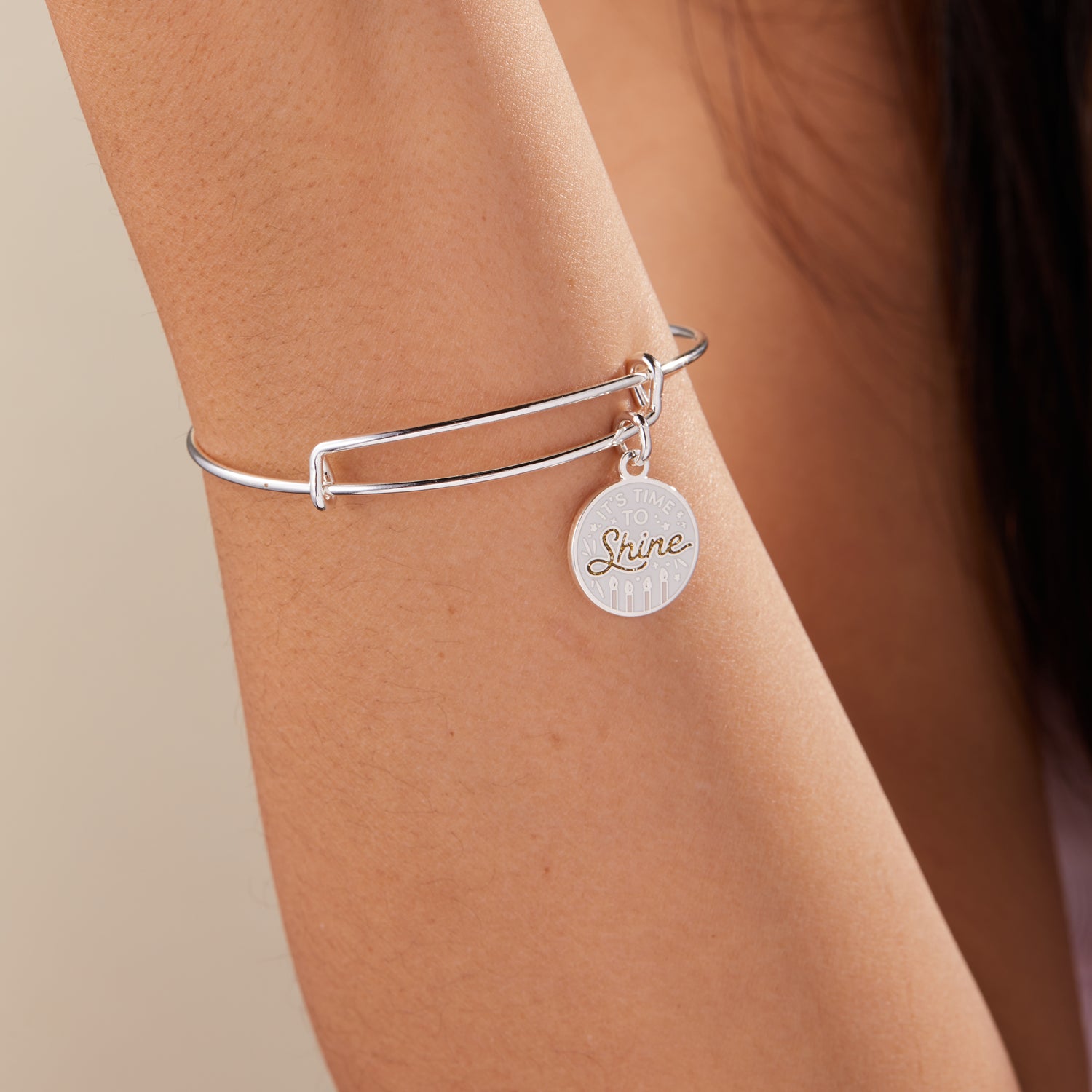 'It's Time To Shine' Birthday Charm Bangle Bracelet