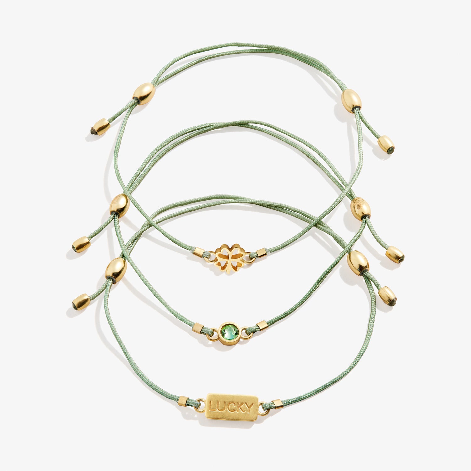 Lucky Four-Leaf Clover Cord Bracelets, Set of 3