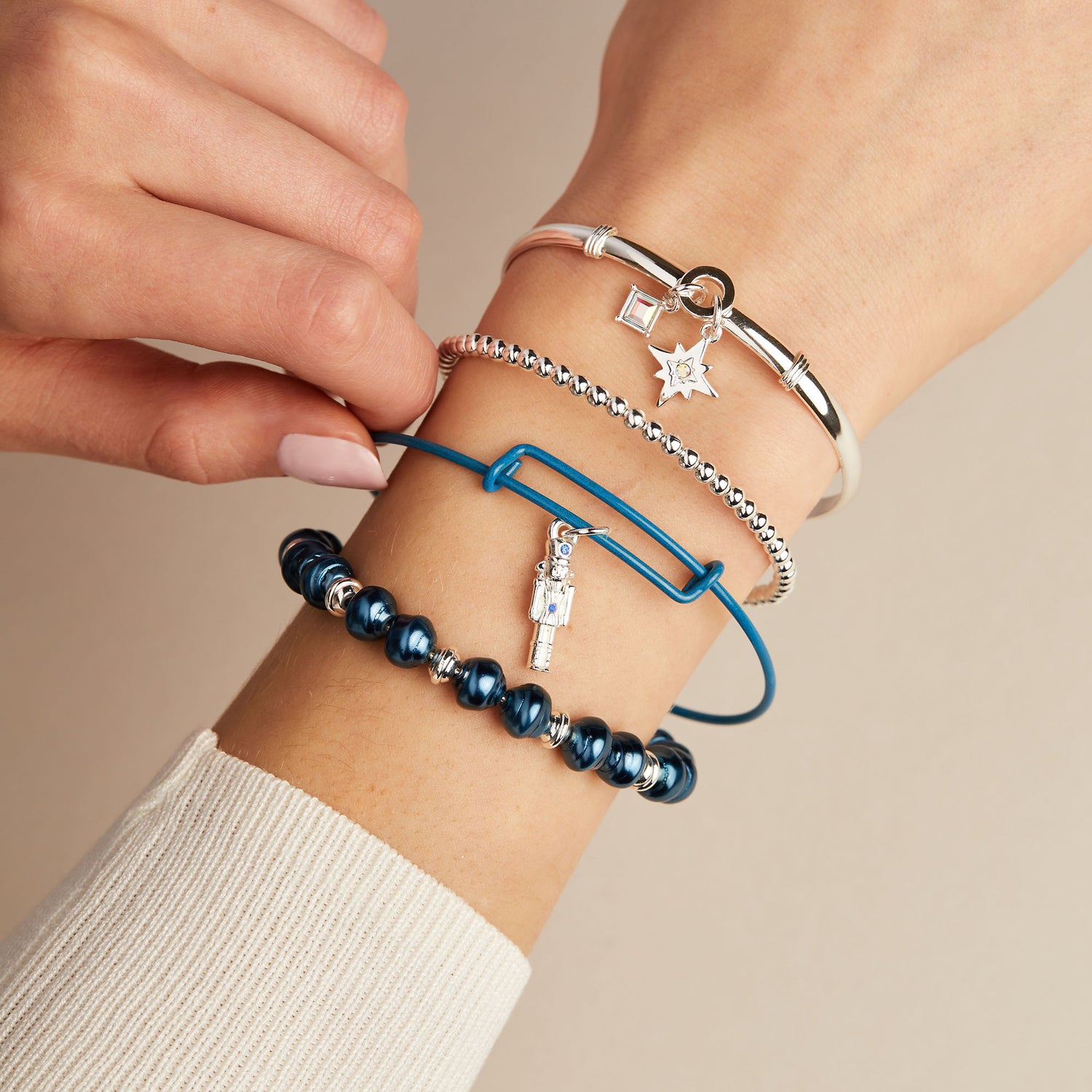 North Star + Crystal Charm Clip Bangle