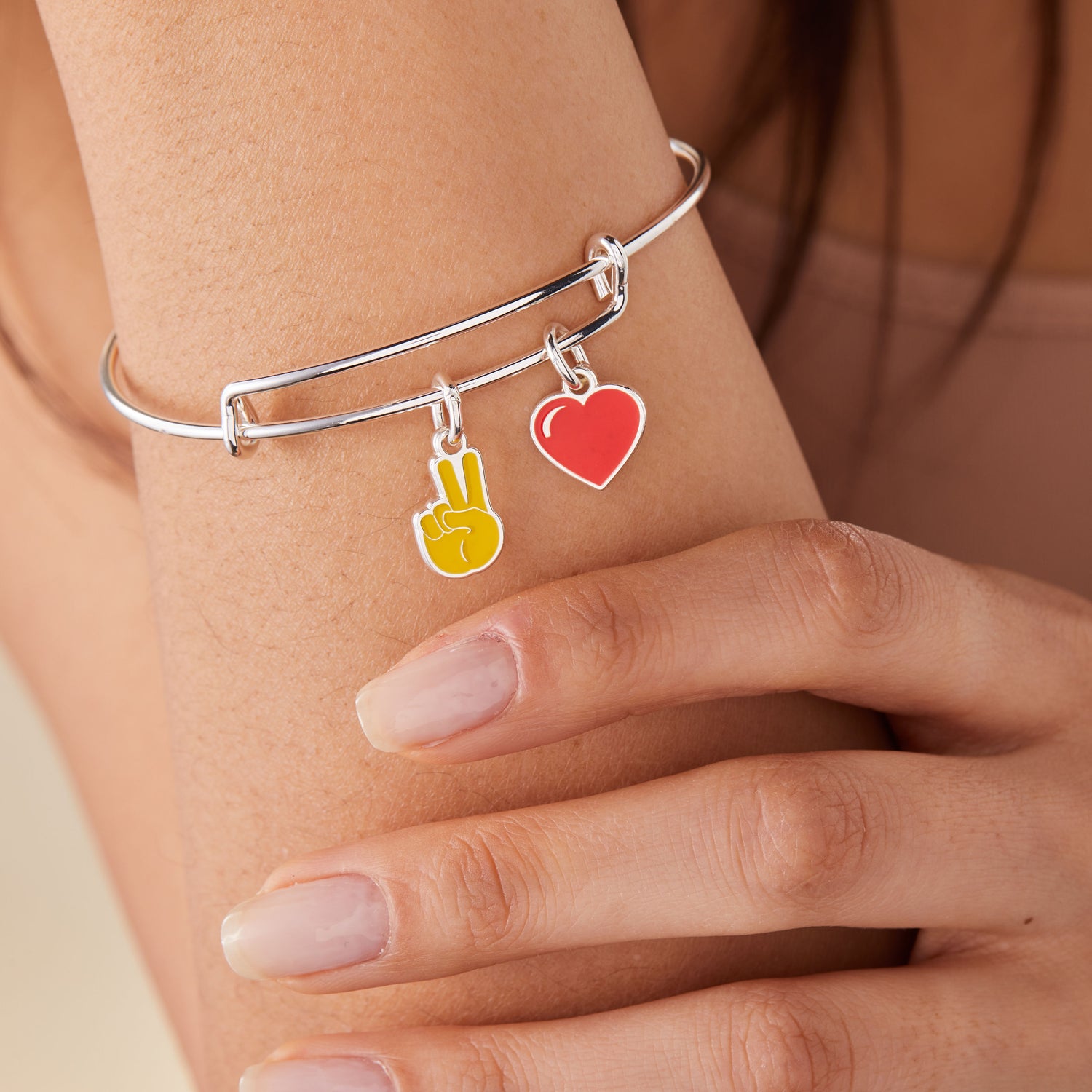 Peace and Love Emoji Duo Charm Bangle Bracelet