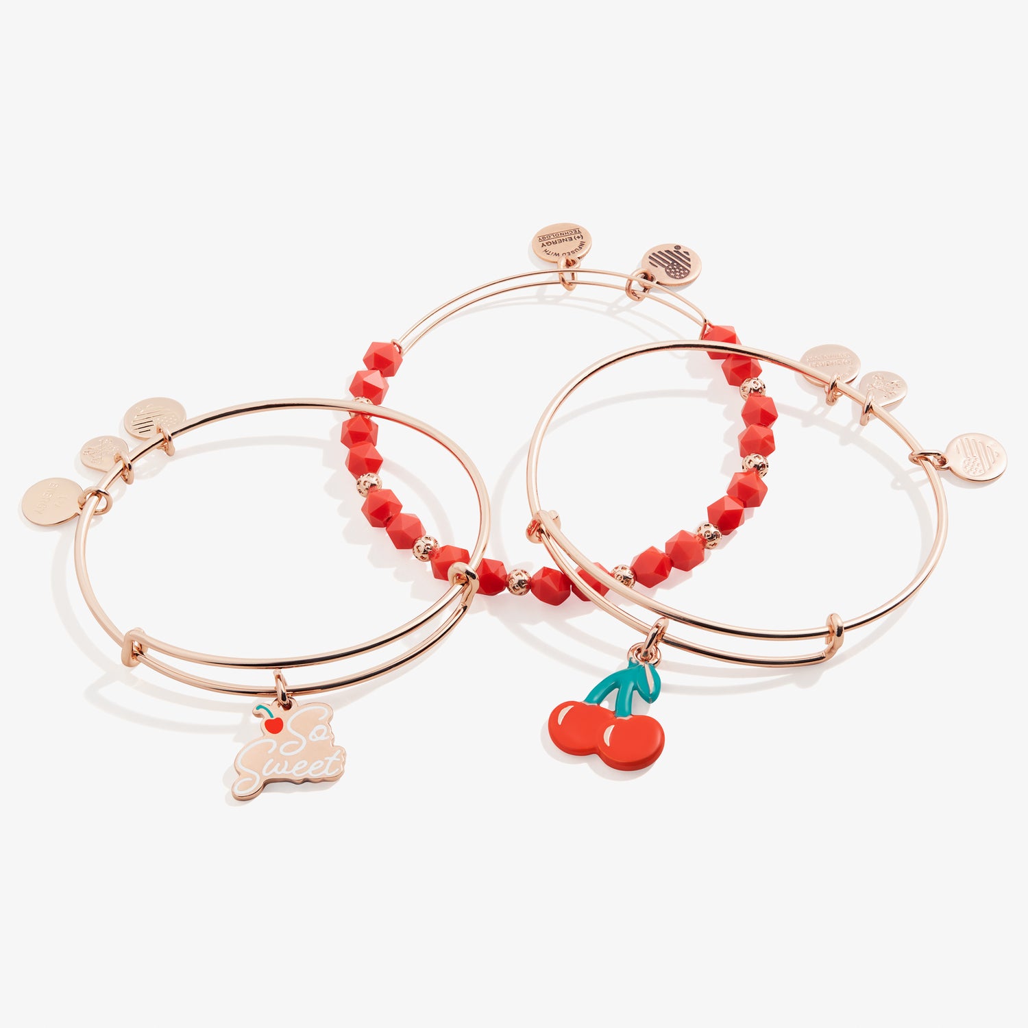 'So Sweet' Cherry Charm Bangles, Set of 3