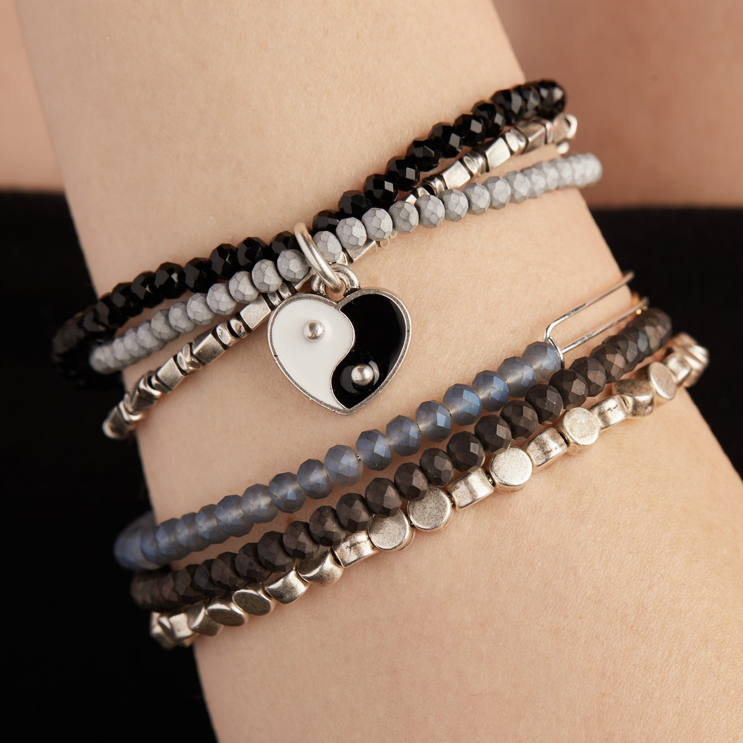 Yin Yang Heart Stretch Bracelet Trio