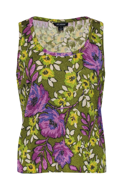 St. John - Purple & Green Glitter Floral Knit Tank Top Sz M