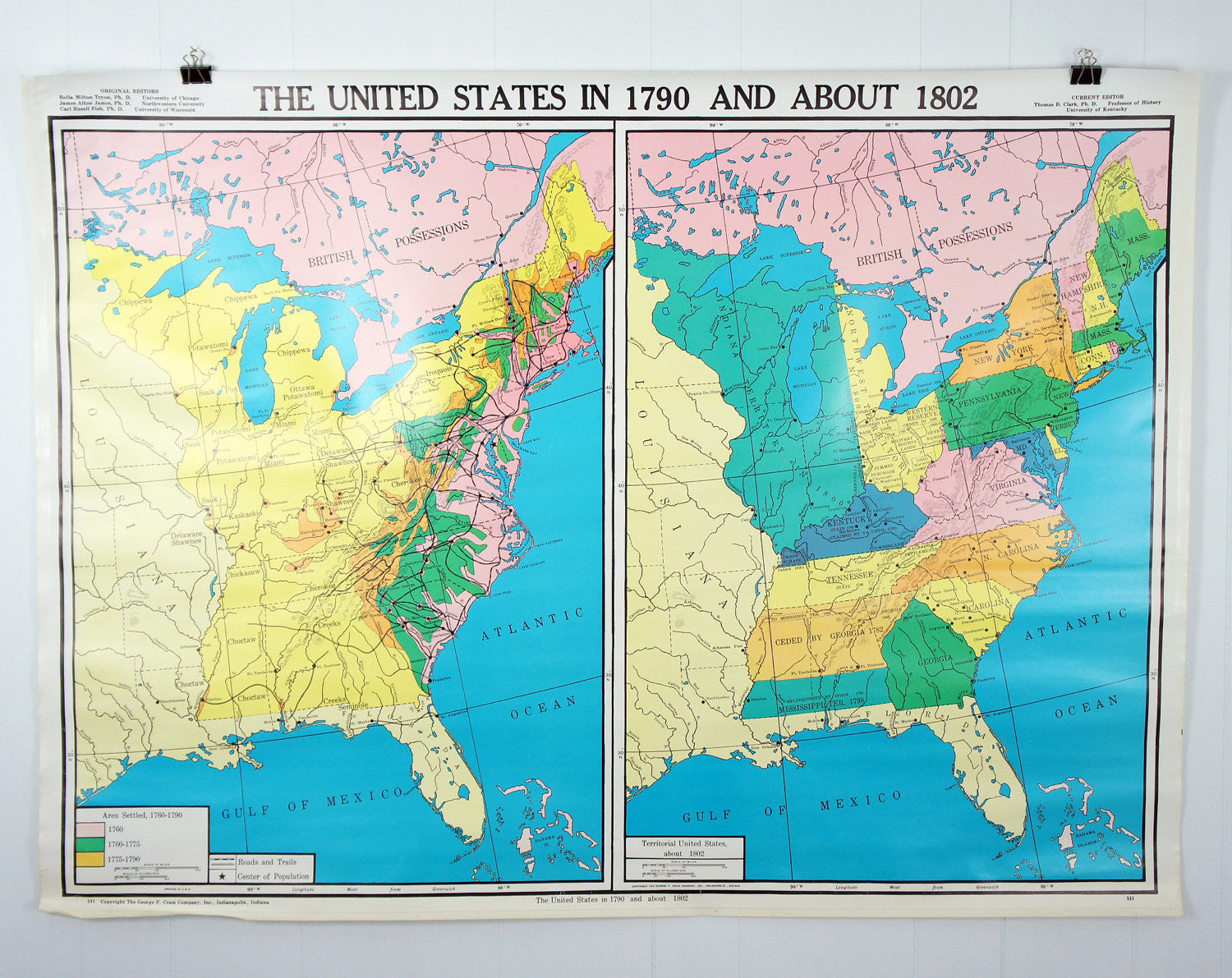 Us History Wall Map The Us In 1790 And About 1802 Hoof And Antler
