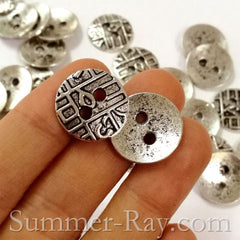 Tibetan Silver Buttons - Two Eye 25 pieces