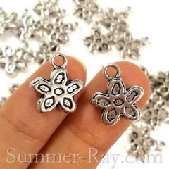 Tibetan Antique Silver Flower Charm Pendant