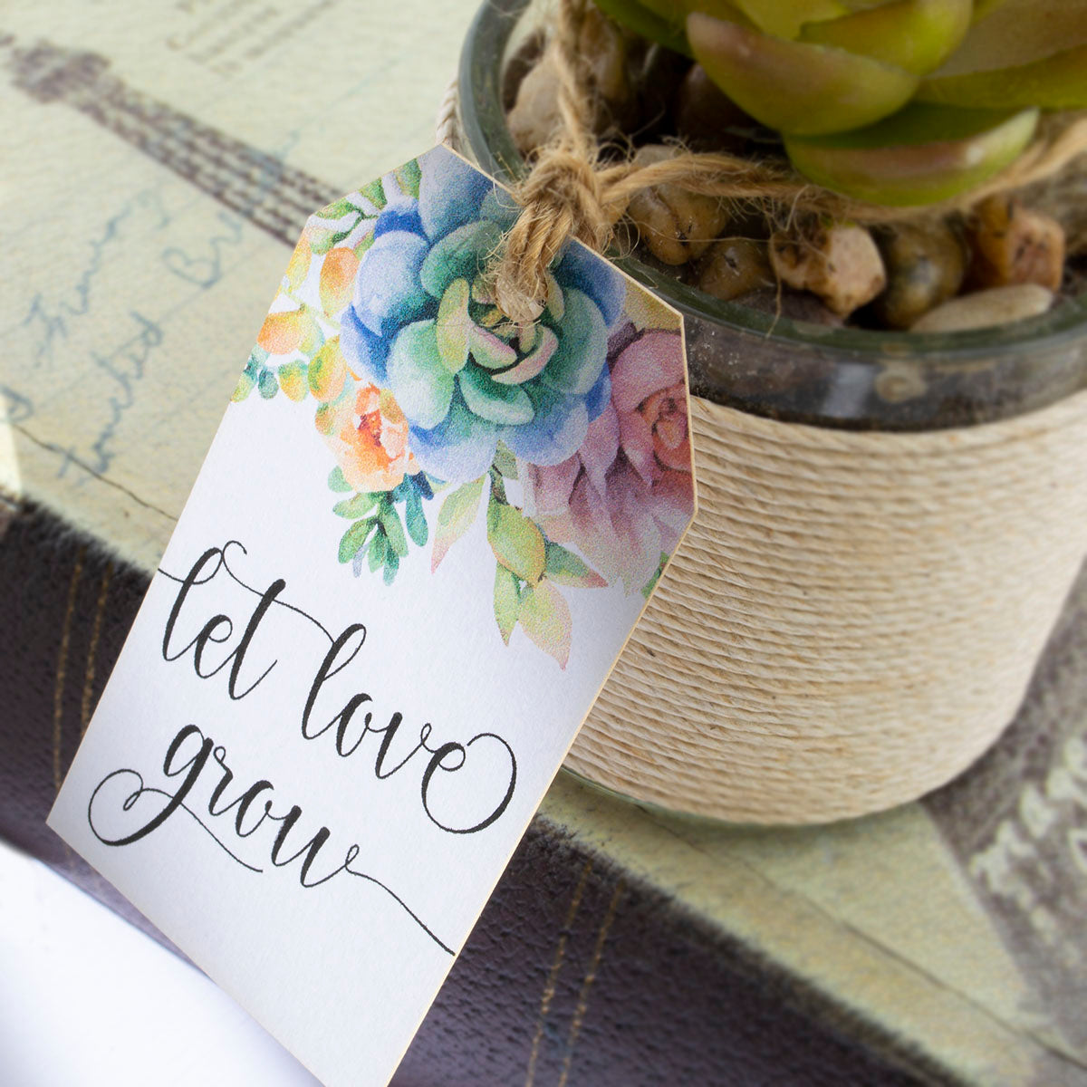 Let Love Grow Wedding Personalized White or Tea Stained Favor Tag sets of 25 Tags SMALL 2 x 1 1/8 