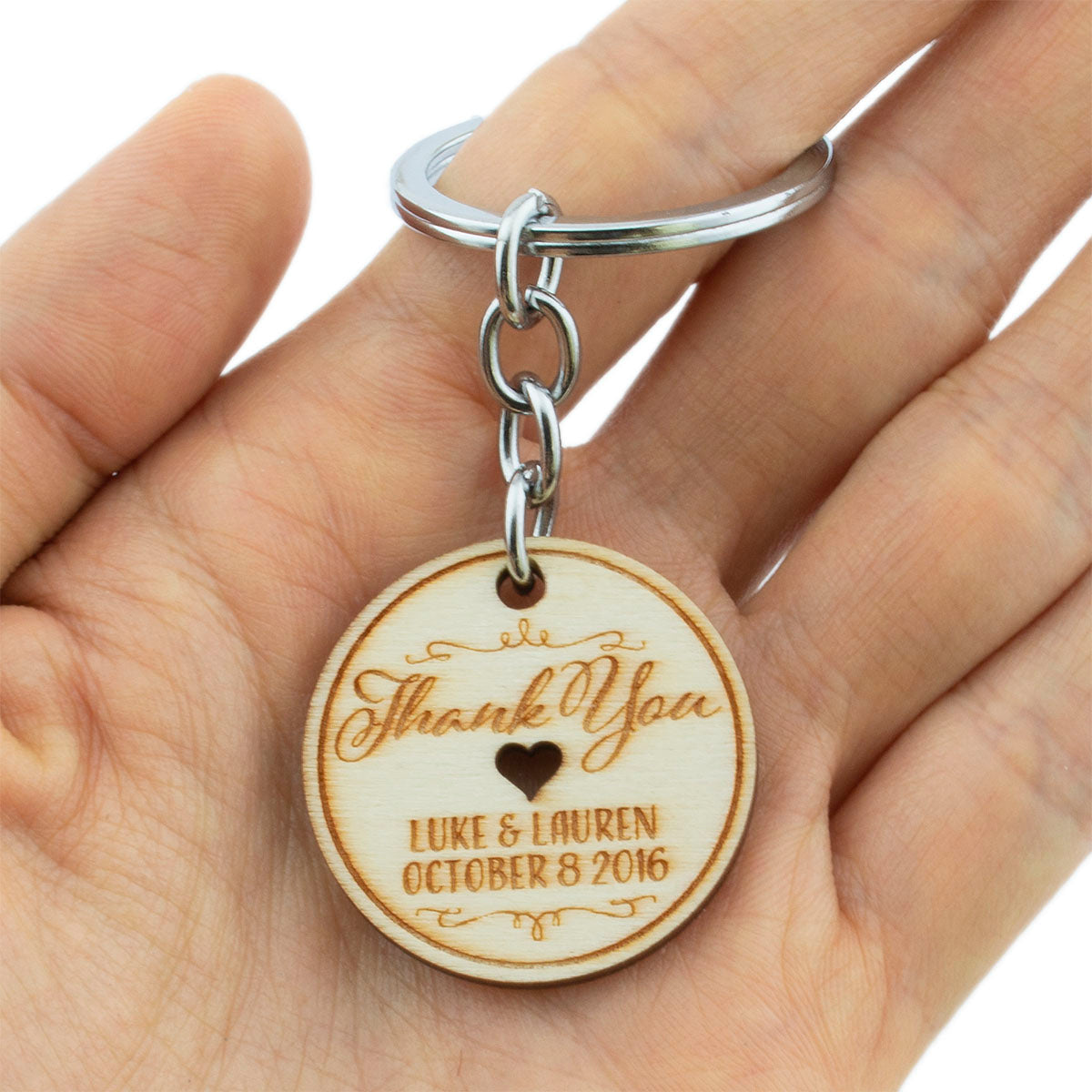 Personalized Engraved Unfinished Wooden Wedding Favor Key Chain Summer 1845