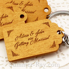 Personalized Engraved Gold Wooden Save the Date Key Chain