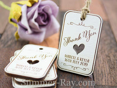 Personalized White Wooden Engraved Miniature Wedding Favor Gift Tags with Twine