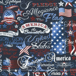 American Pride - Patriotic Words Navy Yardage