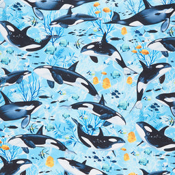 Aquarium - Swimming Killer Whales Blue Yardage Primary Image