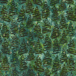 Artisan Batiks Holiday Moments - Trees Green Metallic Yardage