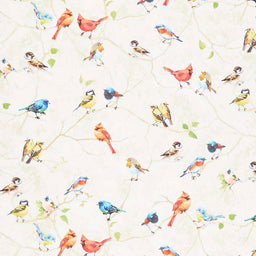 Bird Song - Painted Birds Perched Yardage