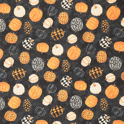 Black Cat Capers - Tossed Pumpkins Black Yardage