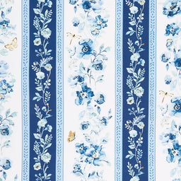 Blue Breeze - Floral Repeating Stripe Multi Yardage