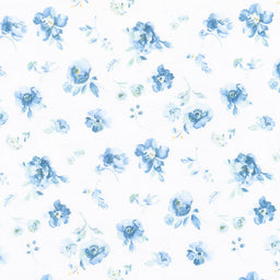Blue Breeze - Floral Toss White Yardage