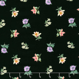 Botanica - Mini Floral Toss Black Multi Digitally Printed Yardage