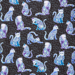 Cat-i-tude - Singing the Blues Artist-O-Cats Black Pearlized Yardage