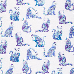 Cat-i-tude - Singing the Blues Artist-O-Cats White Pearlized Yardage