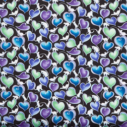 Cat-i-tude - Singing the Blues Hearts and Cats Black Pearlized Yardage