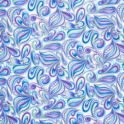 Cat-i-tude - Singing the Blues Paisley Style White Pearlized Yardage