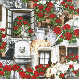 Cats - Cats and Geraniums Porch Yardage Primary Image