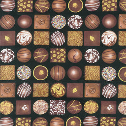 Chocolicious - Box of Chocolates Black Digitally Printed Yardage