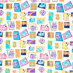 Colorful Friends - Animal Patchwork White Yardage