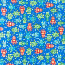 Comfy Flannel® - Tossed Robots Blue Yardage