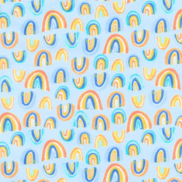 Cubby Bear Flannel - Painted Rainbows Sky Yardage