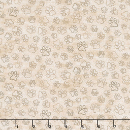 Dogs - Burned Dog Paw Prints Natural Yardage