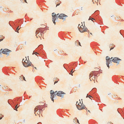 Down in the Woods - Critter Tossed Tan Digitally Printed Yardage