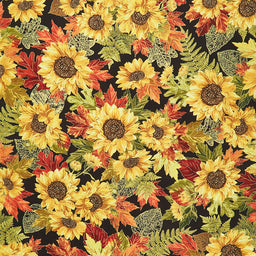 Fall Glory - Sunflower Bouquets Black Metallic Yardage