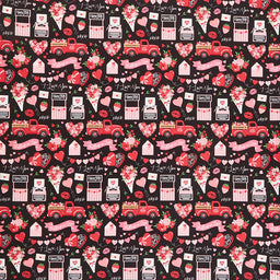 Falling in Love - Valentine Notions Black Yardage