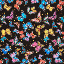 Fantastic Forest - Butterflies Black Digitally Printed Yardage