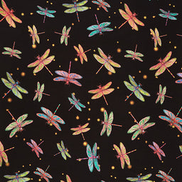 Fantastic Forest - Dragonflies Black Digitally Printed Yardage