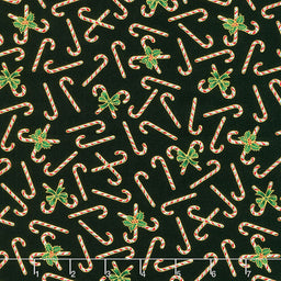 Holiday Charms - Candy Canes Black Metallic Yardage