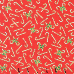 Holiday Charms - Candy Canes Red Metallic Yardage