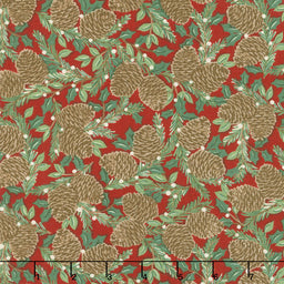 Holiday Lodge - Holiday Greenery Berry Red Yardage