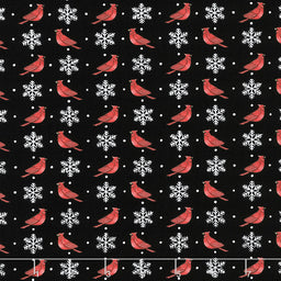 Home Sweet Holidays - Cardinals and Snowflakes Charcoal Black Yardage