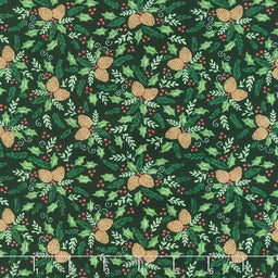 Home Sweet Holidays - Pinecone Greenery Charcoal Black Yardage