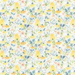 Meant to Bee - Beehive Garden White Yardage