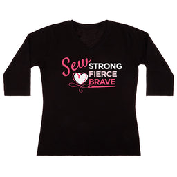 Missouri Star Sew Brave Fitted V-Neck 3/4 Sleeve Black Shirt - Small Primary Image