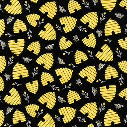 Save the Bees - Bee Hives and Bees Black Yardage