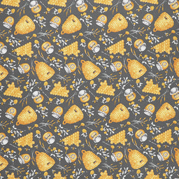 Show Me the Honey - Beehives and Honey Jars Gray Yardage