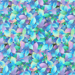 Utopia - Leaves Packed Blue Metallic Yardage