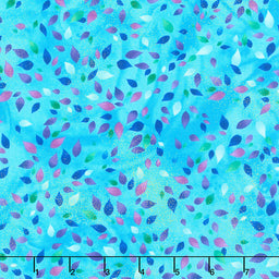 Utopia - Small Falling Leaves Turquoise Metallic Yardage