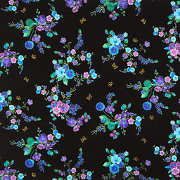 Utopia - Small Tossed Floral Black Metallic Yardage