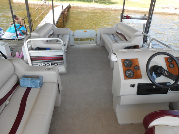 Great image of the pontoon boat console with the new furniture.